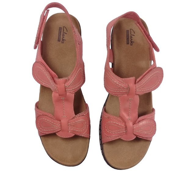 Clarks Women's Lexi Open Toe Sling Back Coral Leather Sandals Size 11M - Picture 8 of 13